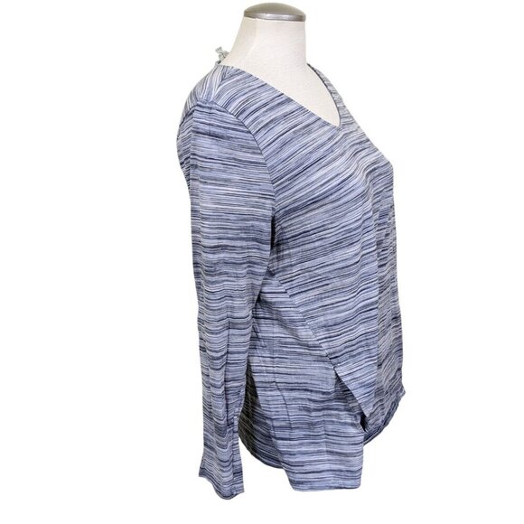 Pure Jill Pullover Top Womens Size L Gray Cotton Striped Long Sleeve Pockets - Picture 2 of 6